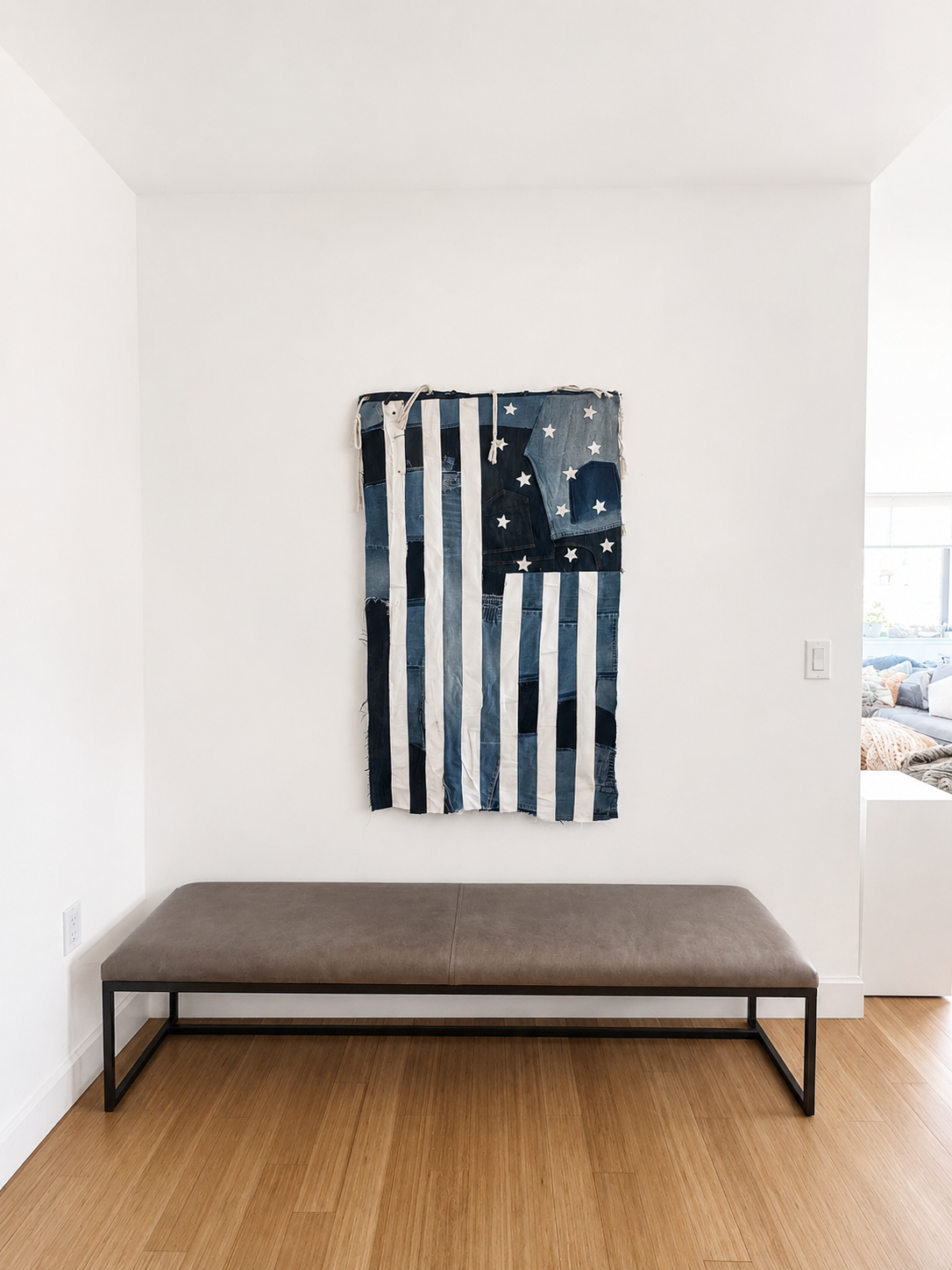 Denim Patchwork American Flag — Small Wall Hanging
