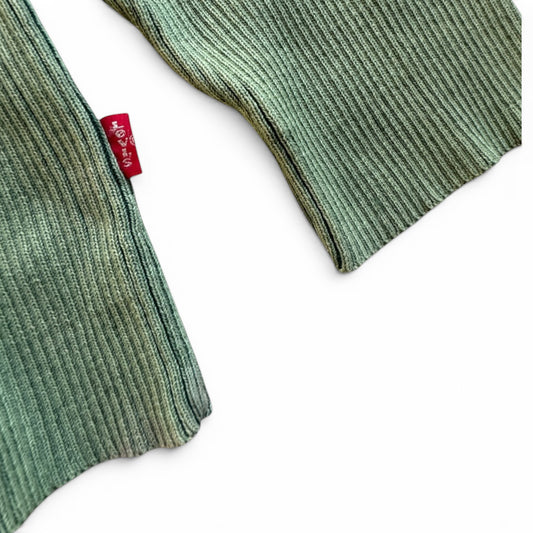 90s Levi's Green Ribbed Quarter Zip Cotton Sweater