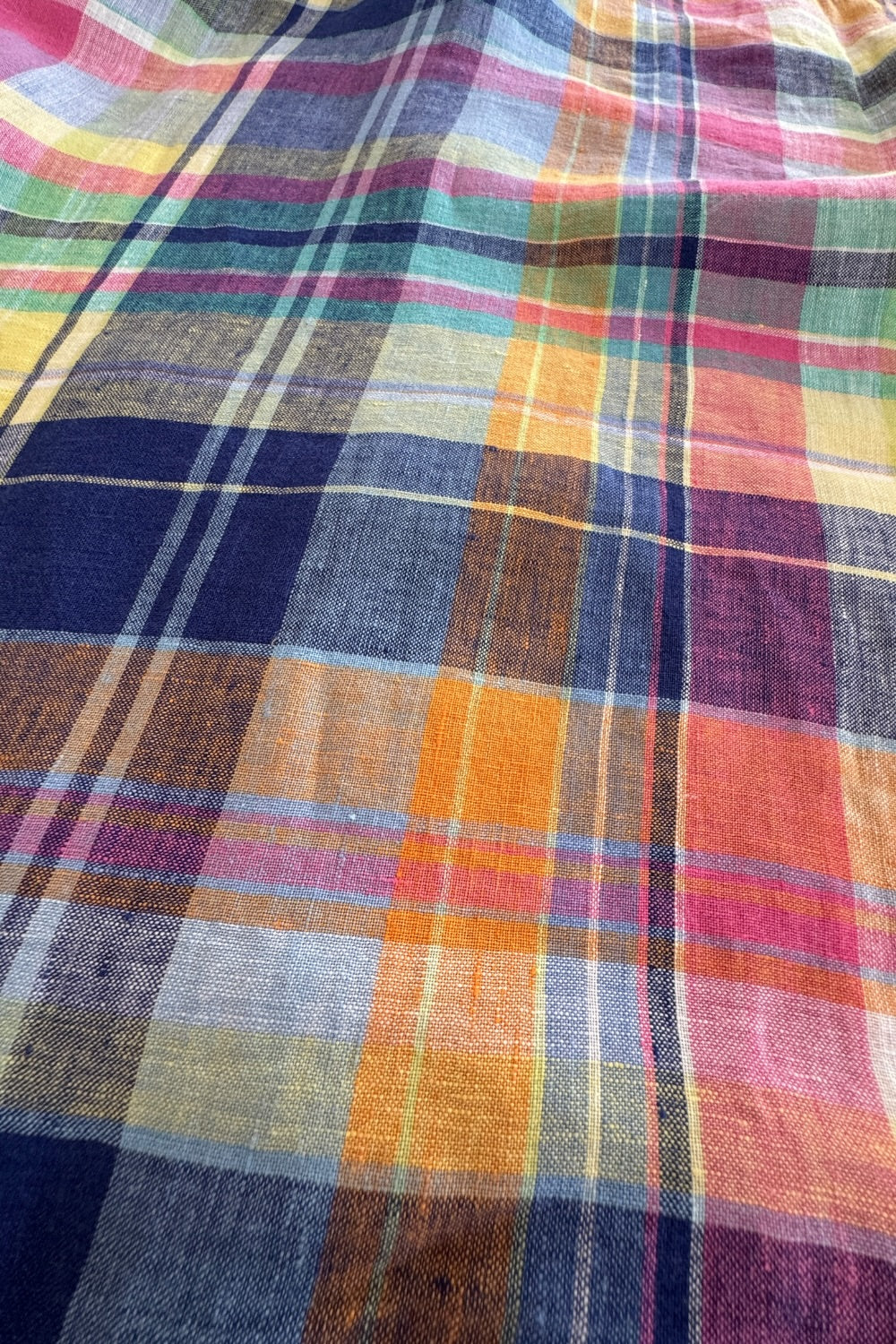 Ralph Lauren Classic Fit Madras Plaid Linen Shirt Pink Blue Large