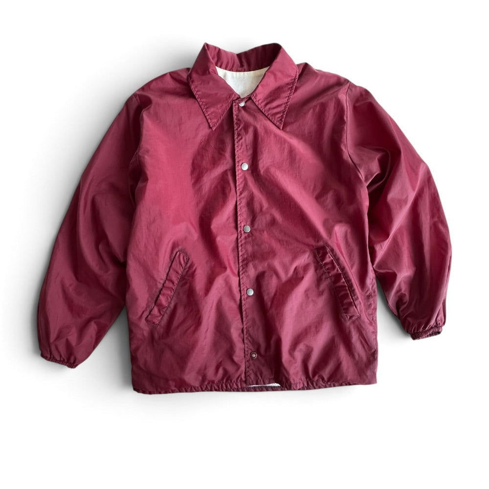 Maroon Nylon Snap Coach Jacket Fleece Collar