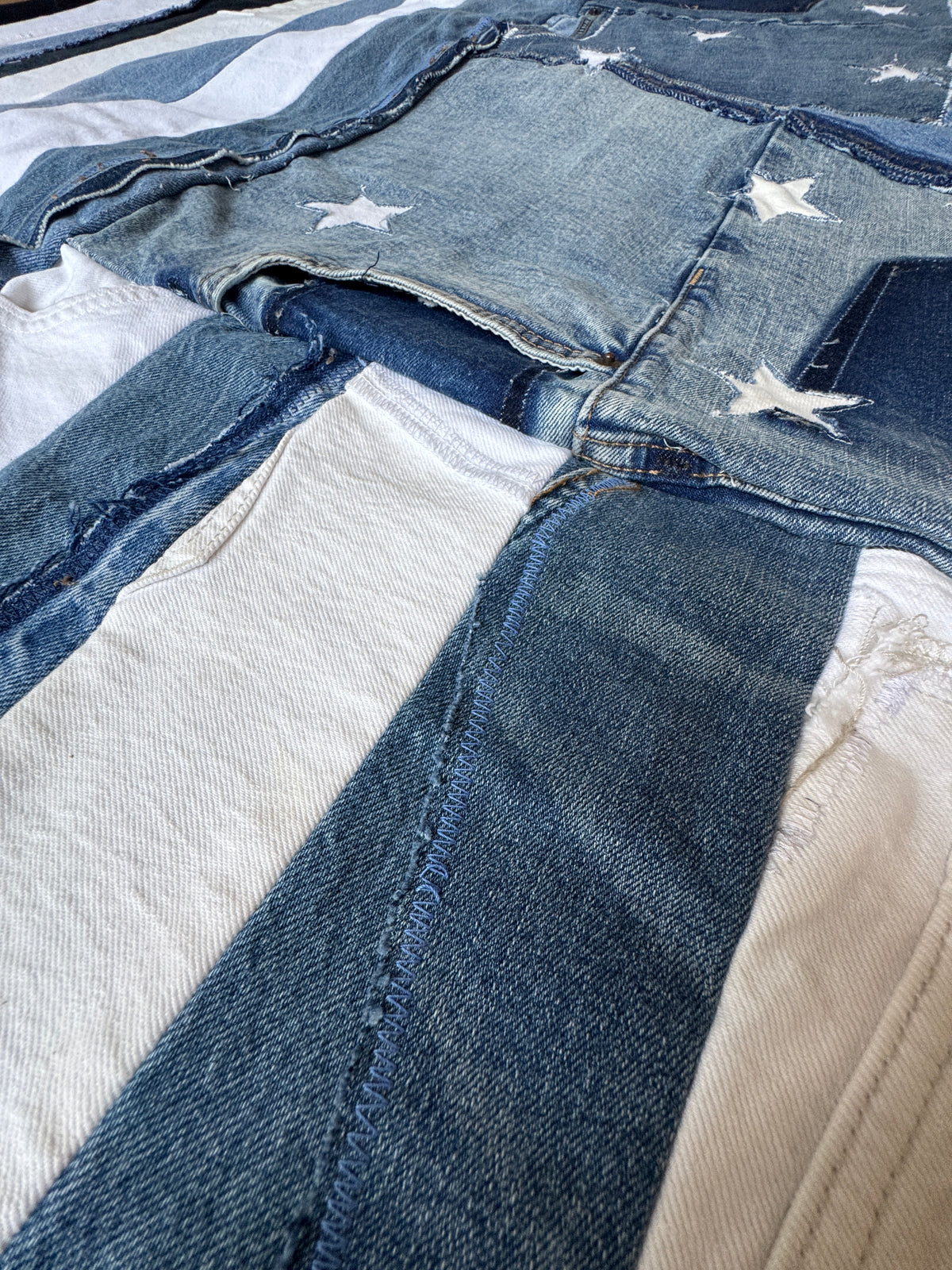 Wobbly Flag - Denim Patchwork American Flag — Wall Hanging