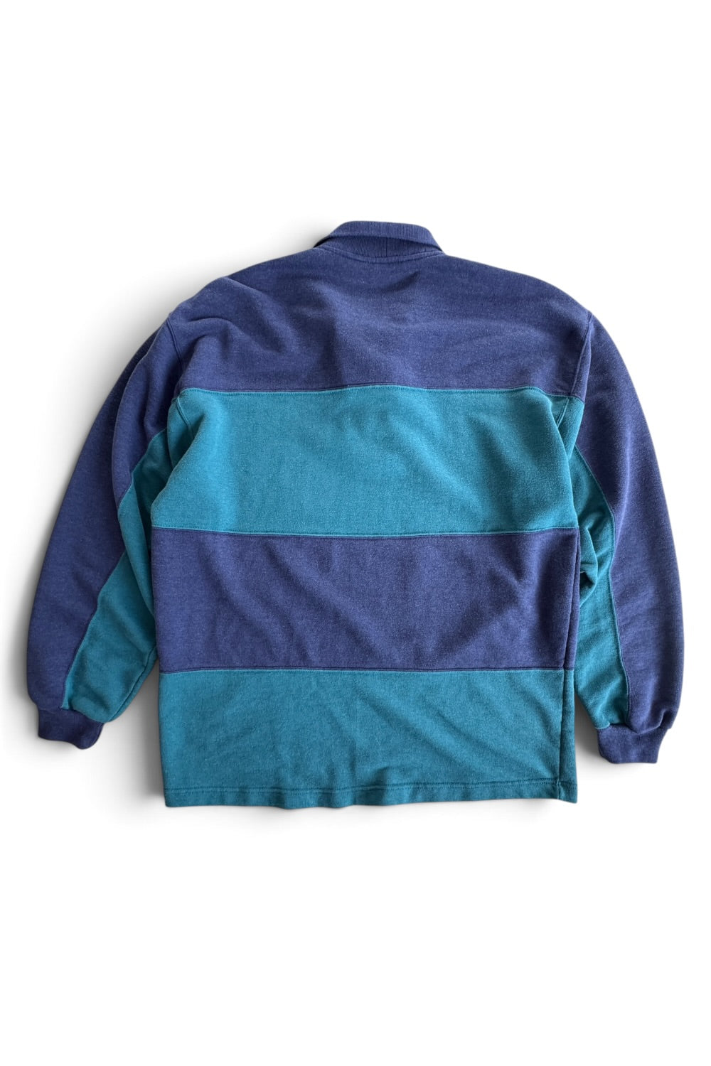 1990's Robert Bruce Button V-Neck Sweatshirt Blue Teal Stripe Colorblock Sz L