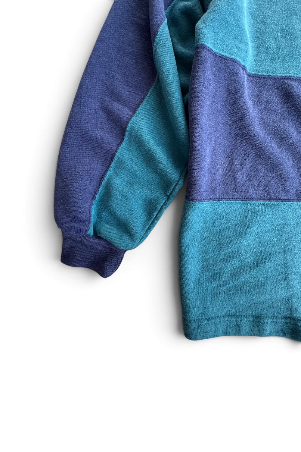 1990's Robert Bruce Button V-Neck Sweatshirt Blue Teal Stripe Colorblock Sz L