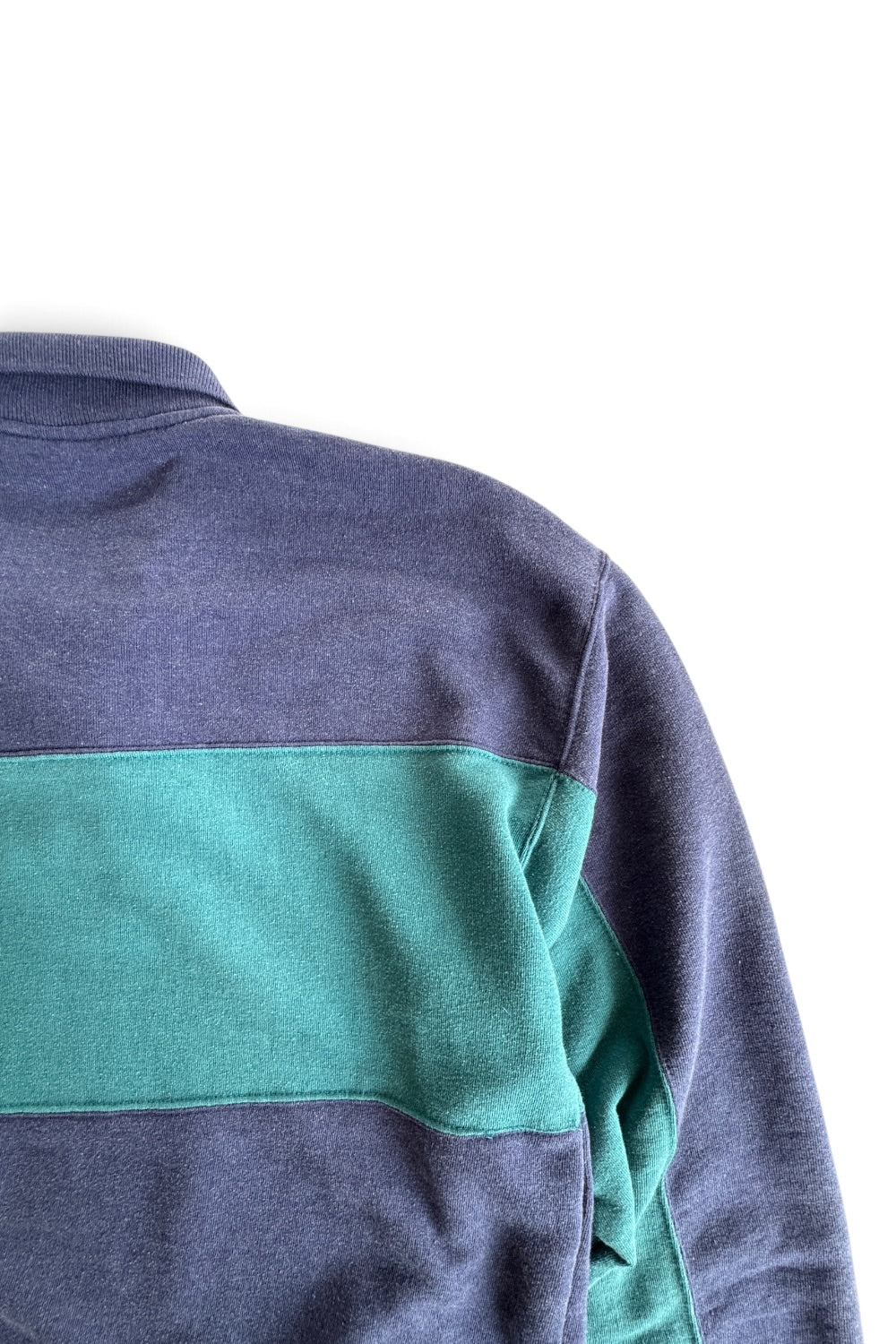 1990's Robert Bruce Button V-Neck Sweatshirt Blue Teal Stripe Colorblock Sz L