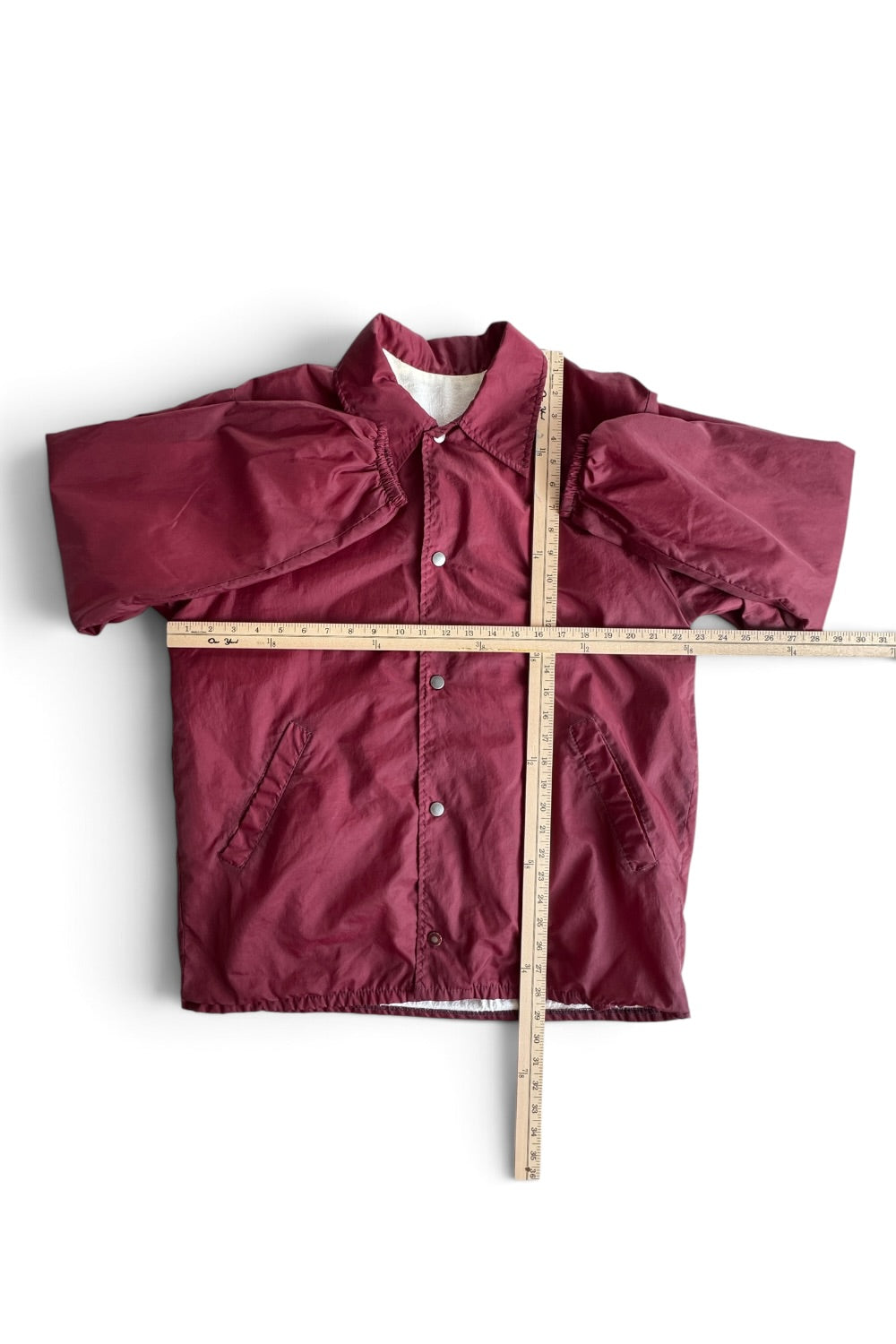 Maroon Nylon Snap Coach Jacket Fleece Collar