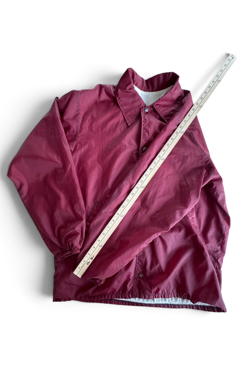 Maroon Nylon Snap Coach Jacket Fleece Collar