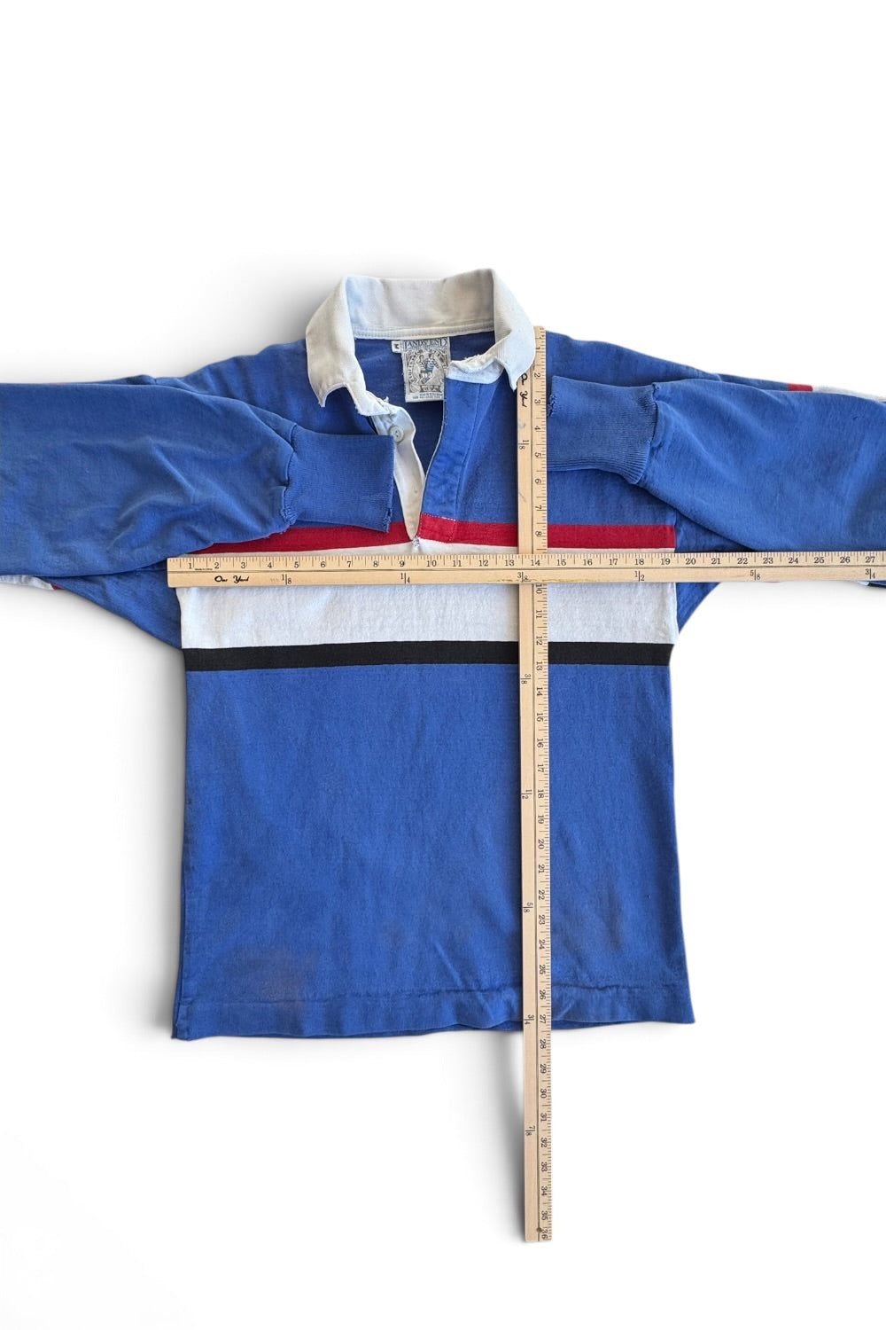Lands' End 90s Rugby Polo Shirt, Blue Red White Stripe, Made USA