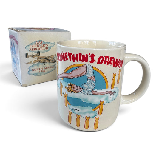 1988 Sarsaparilla "Somethin's Brewin'" WWII Nose Art Mug #4063 with Original Box