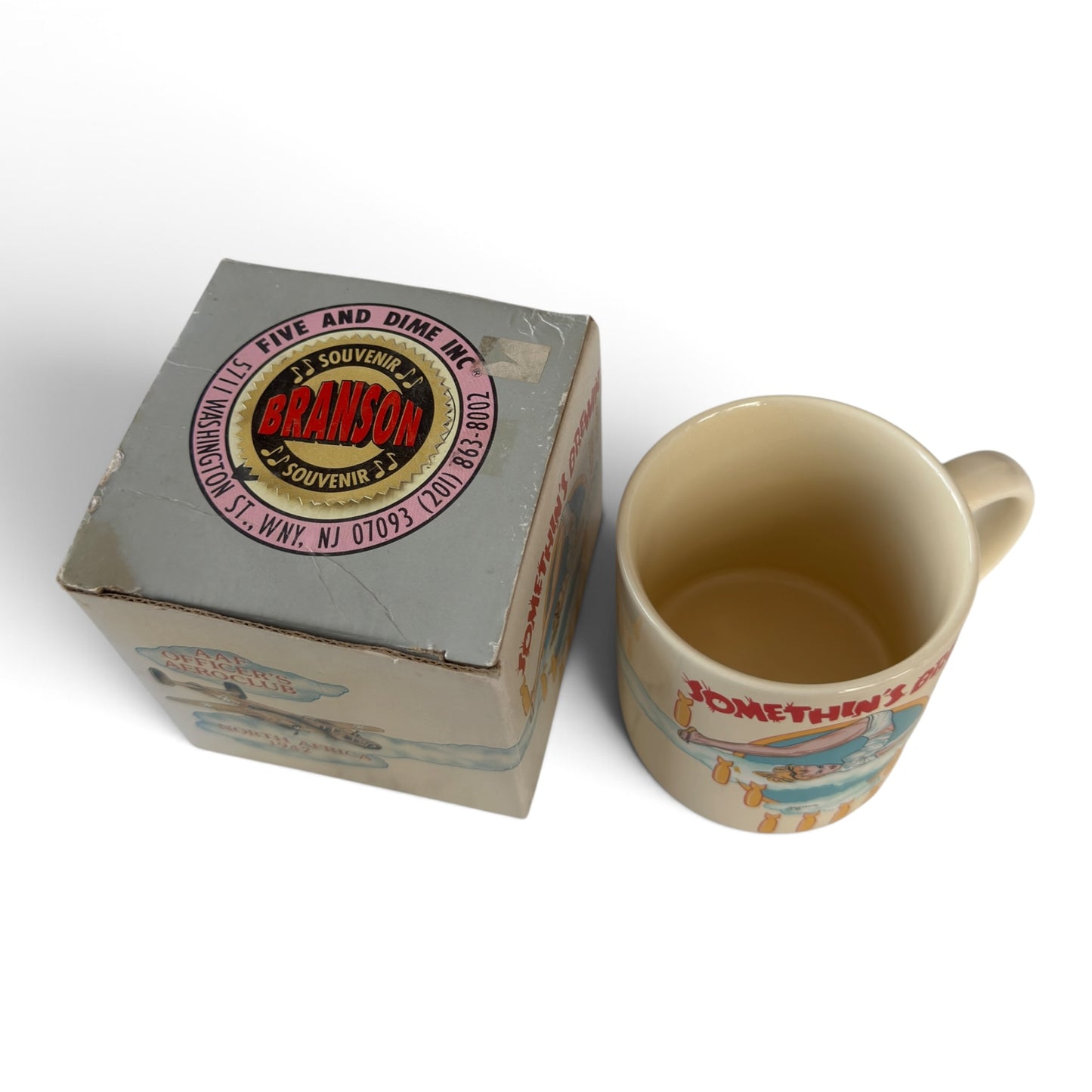 1988 Sarsaparilla "Somethin's Brewin'" WWII Nose Art Mug #4063 with Original Box