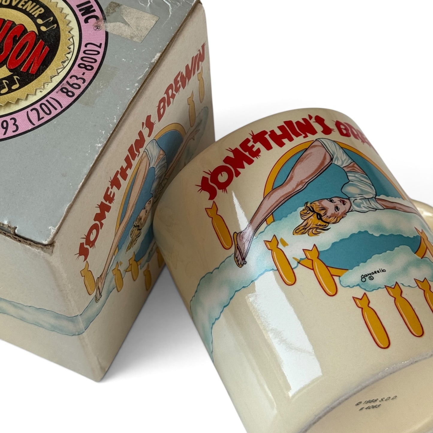 1988 Sarsaparilla "Somethin's Brewin'" WWII Nose Art Mug #4063 with Original Box