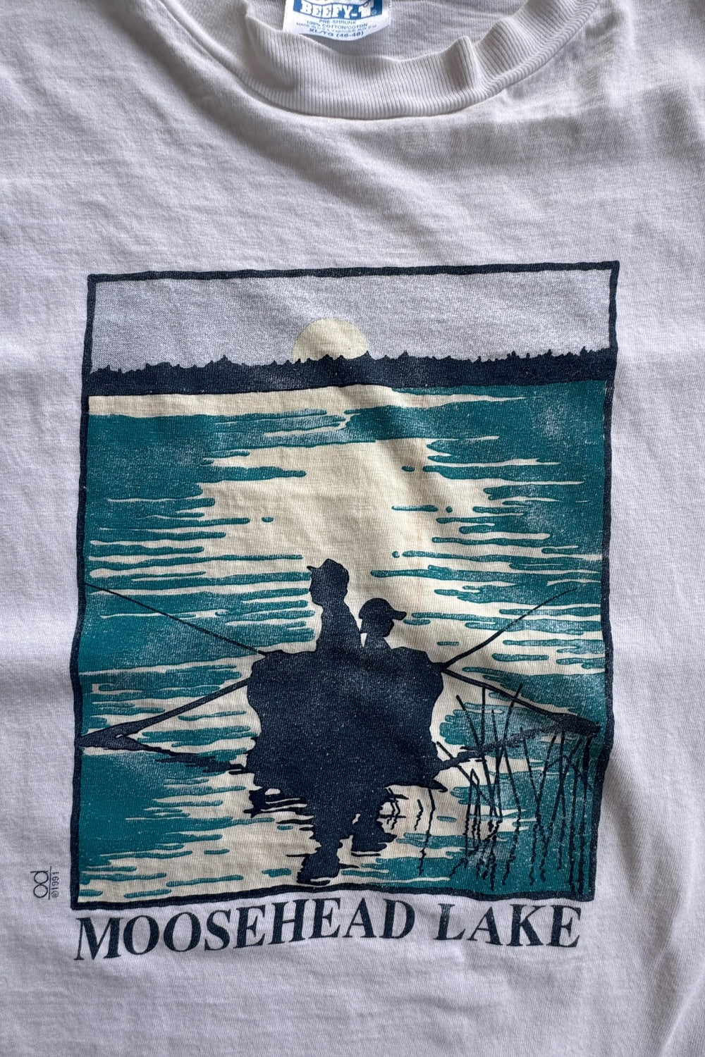 91' Hanes Beefy-T Moosehead Lake Fishing Graphic Tee