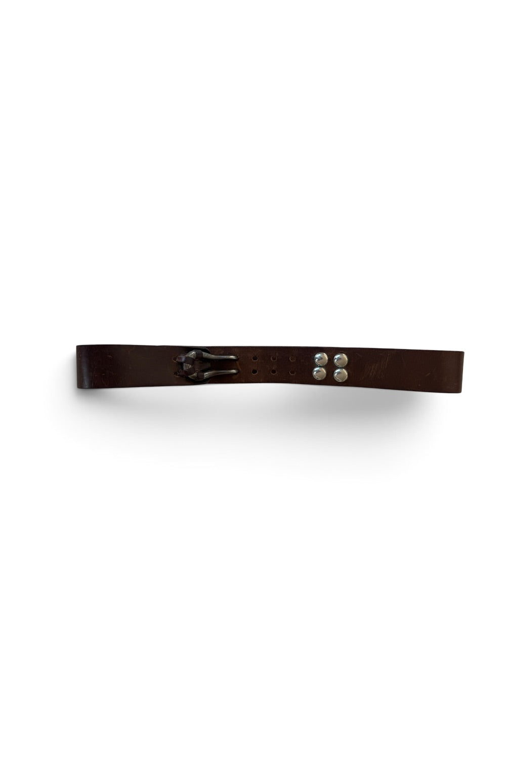 Brown Leather Double Prong Belt Silver Rivet Studs 34.5"