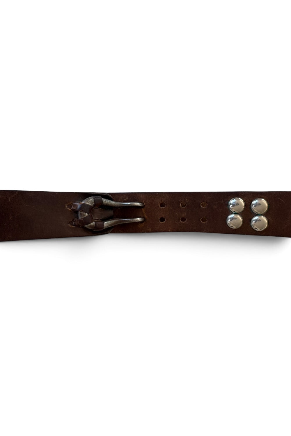 Brown Leather Double Prong Belt Silver Rivet Studs 34.5"