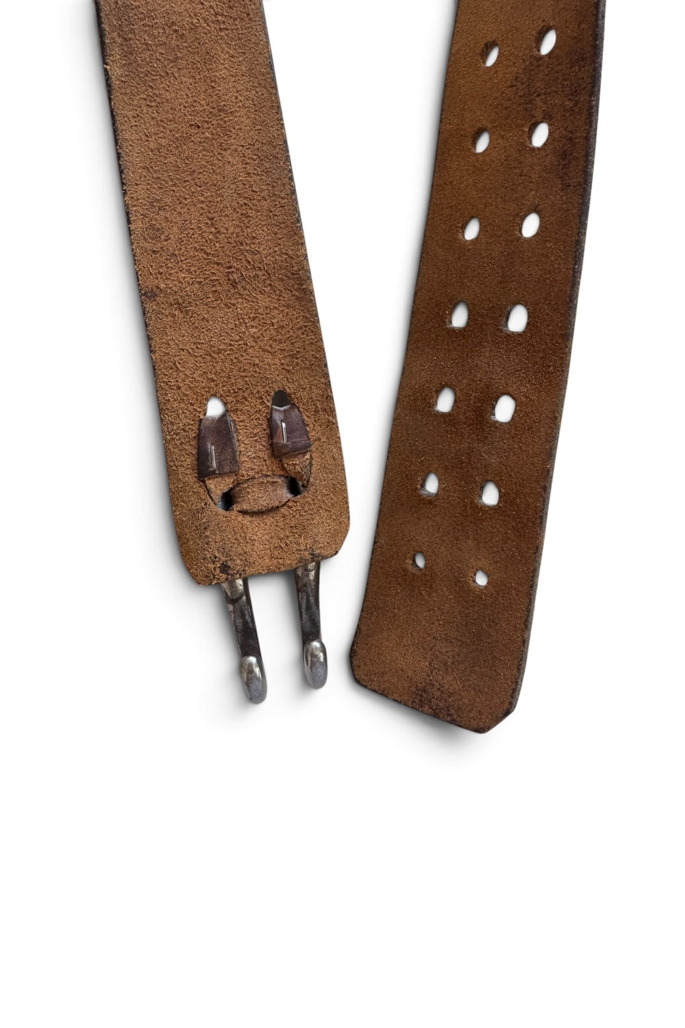 Brown Leather Double Prong Belt Silver Rivet Studs 34.5"