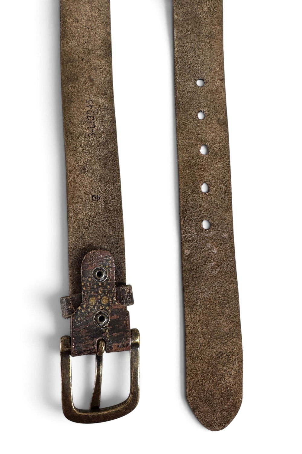 Leather Island Studded Star Belt Distressed Crackle Leather Brass Buckle 40"