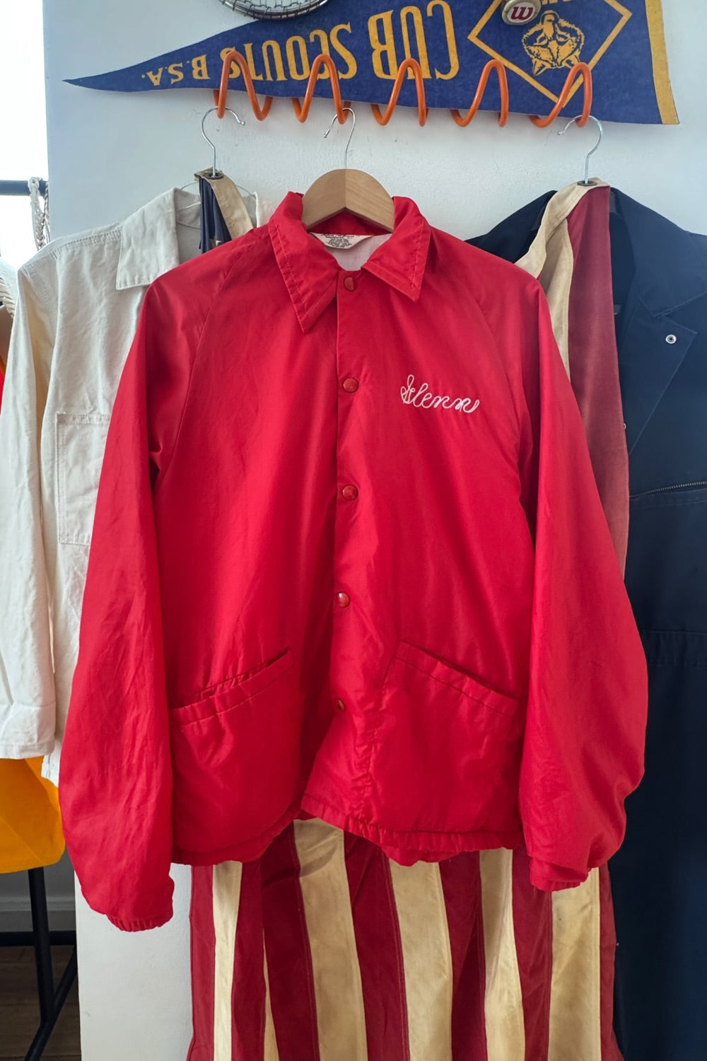 Don Alleson Red Nylon Fire Department Jacket Avoca Hose Co Chainstitch