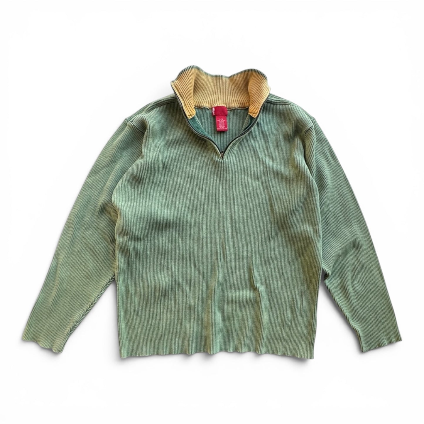 90s Levi's Green Ribbed Quarter Zip Cotton Sweater