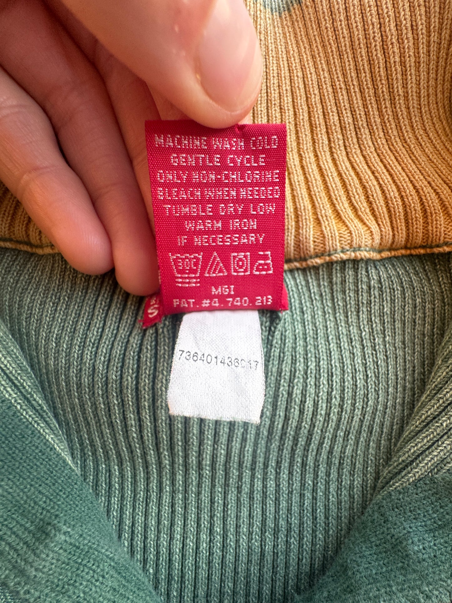 90s Levi's Green Ribbed Quarter Zip Cotton Sweater