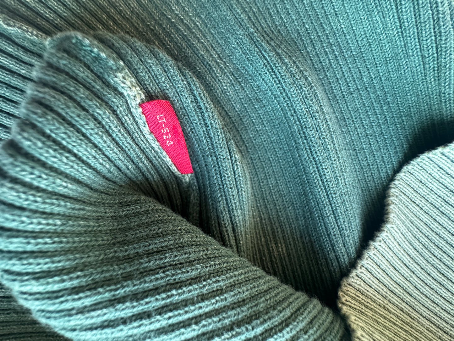 90s Levi's Green Ribbed Quarter Zip Cotton Sweater