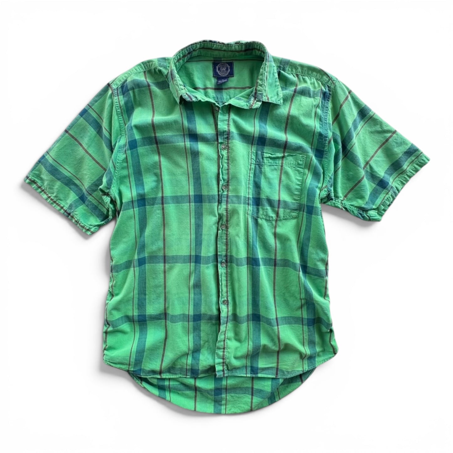 90s Gap Green Plaid Short Sleeve Button Down Shirt