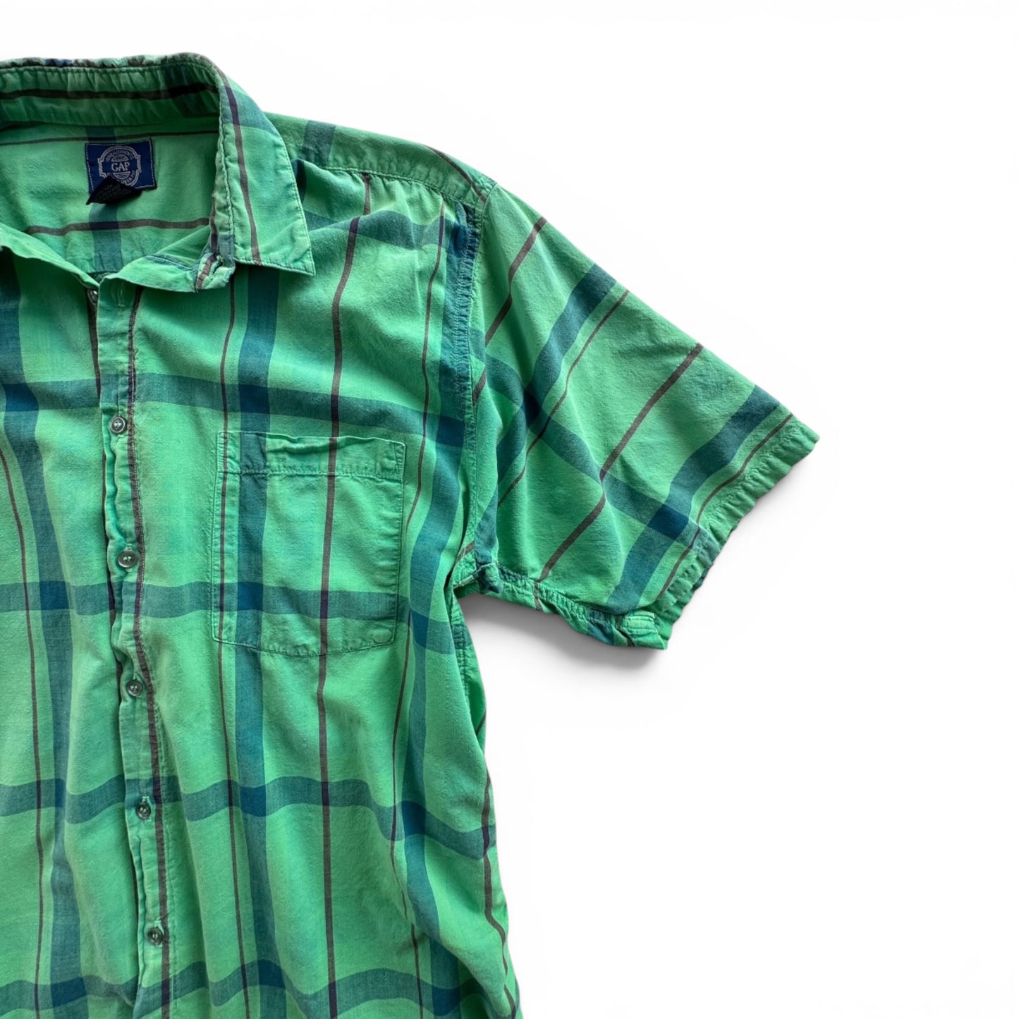 90s Gap Green Plaid Short Sleeve Button Down Shirt