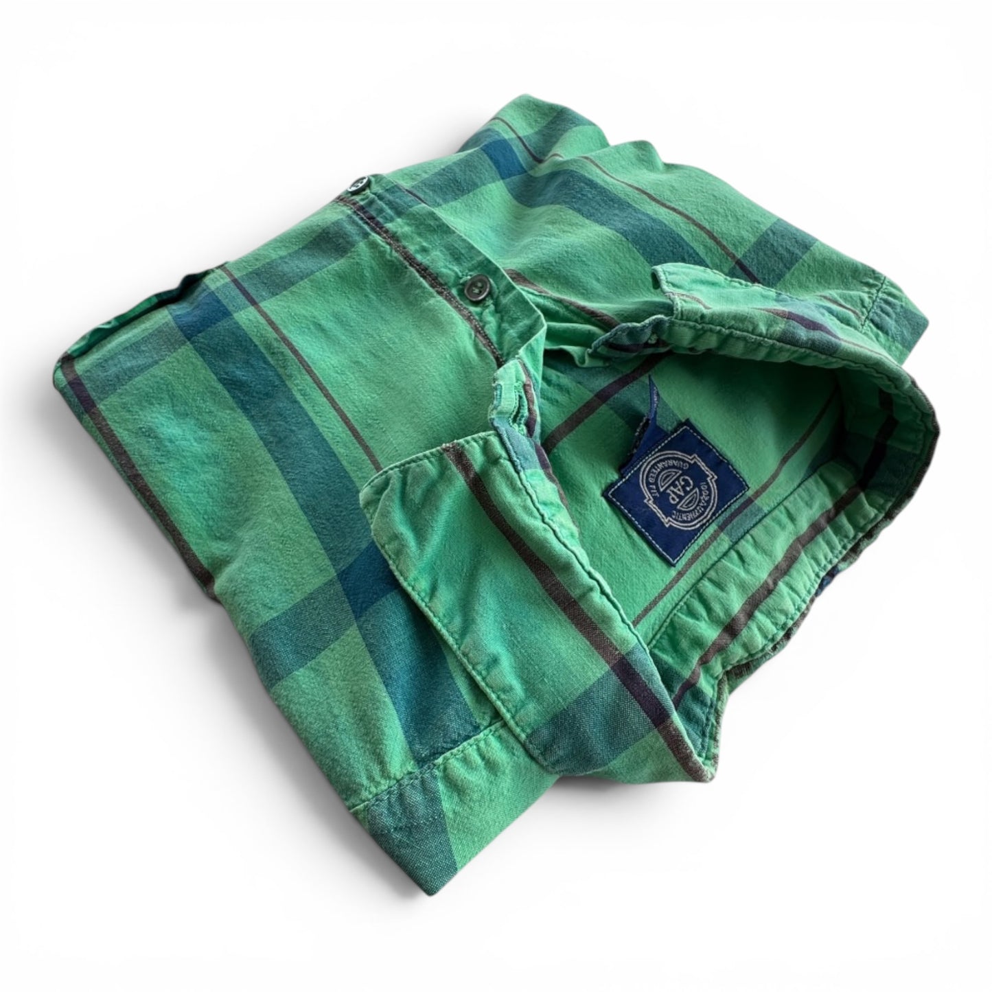 90s Gap Green Plaid Short Sleeve Button Down Shirt
