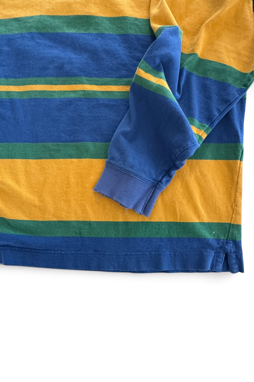 90s Gap Rugby Polo Striped Blue Green Yellow Distressed Large