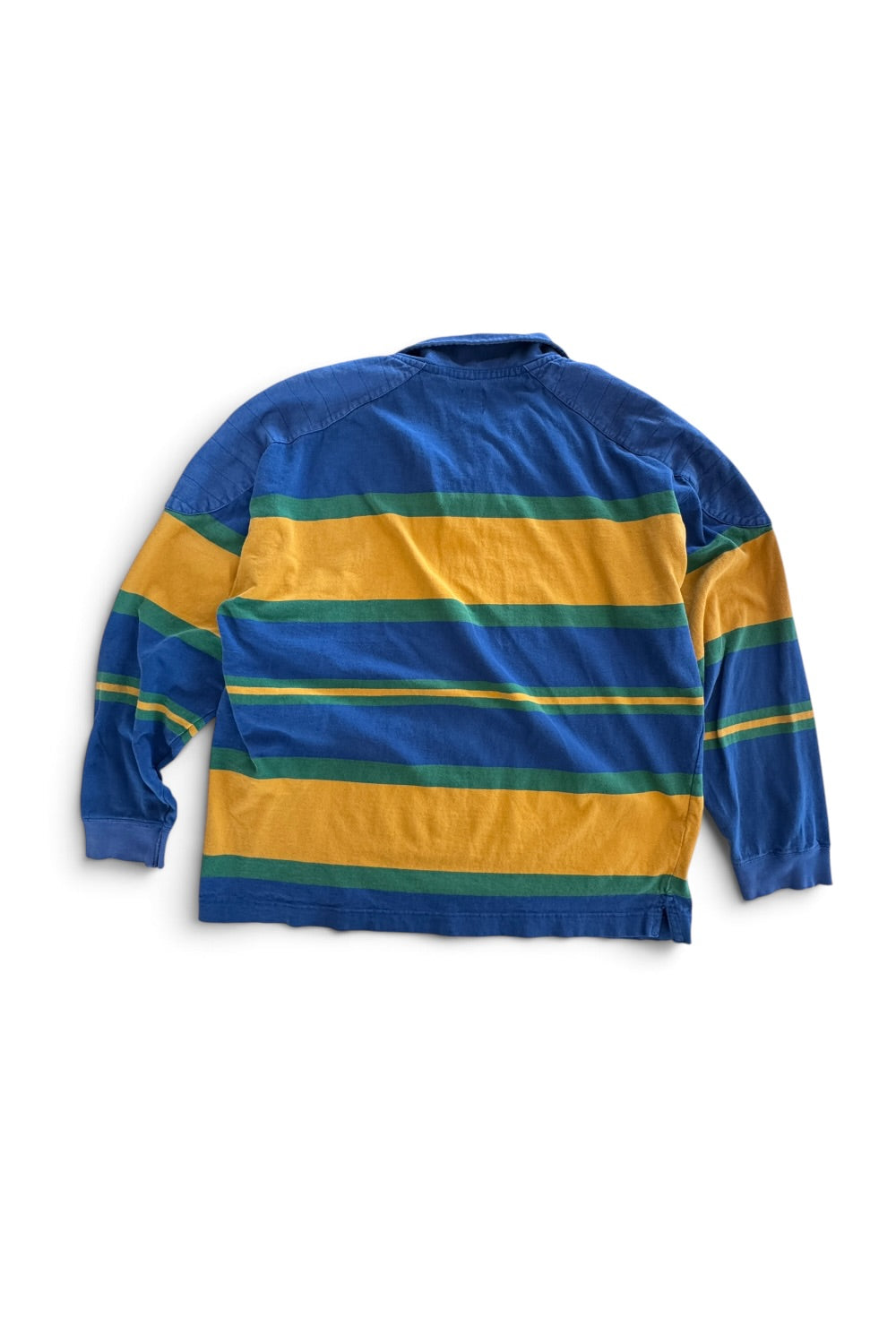 90s Gap Rugby Polo Striped Blue Green Yellow Distressed Large
