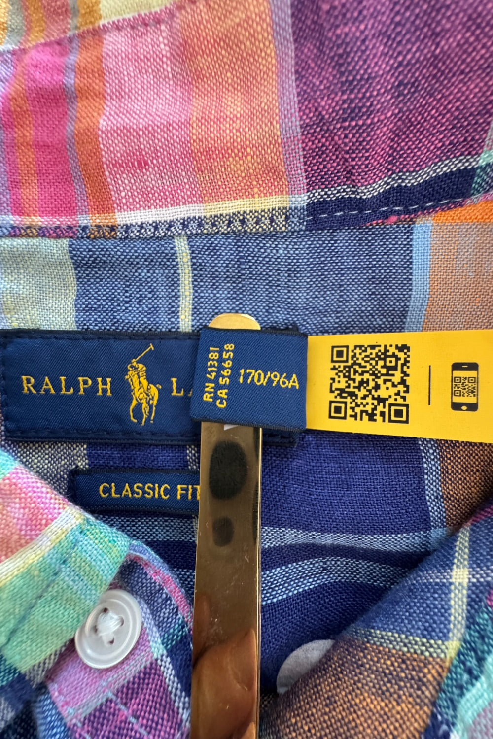 Ralph Lauren Classic Fit Madras Plaid Linen Shirt Pink Blue Large
