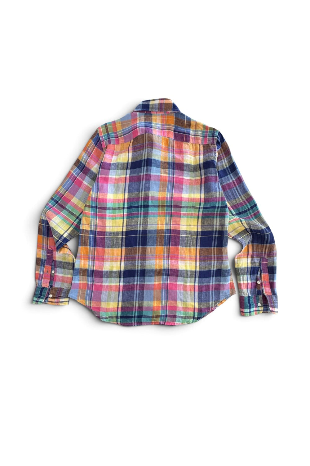 Ralph Lauren Classic Fit Madras Plaid Linen Shirt Pink Blue Large