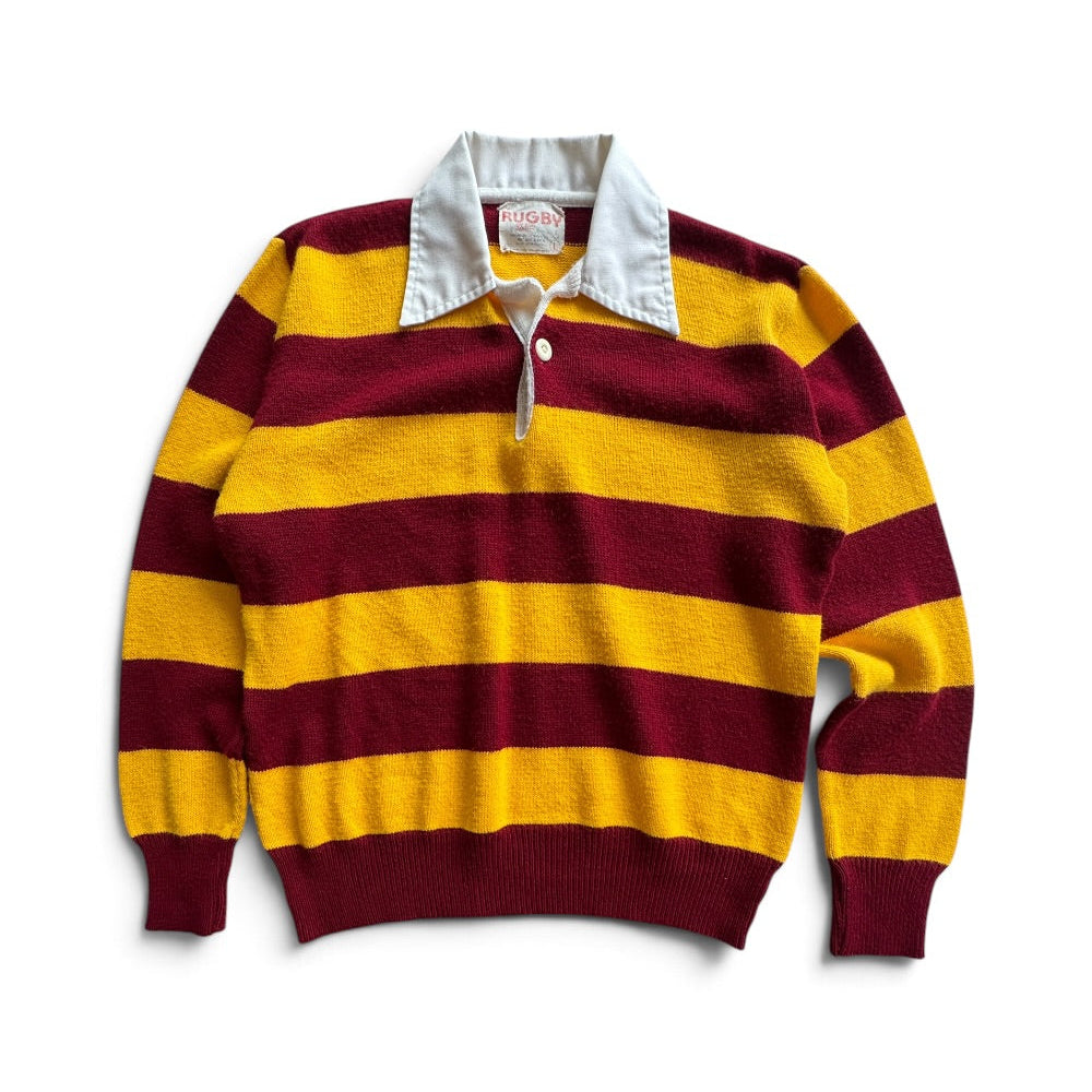 Rugby by Dehen Knitting Co Sweater — Maroon & Yellow Stripe — Made in USA — Size Large