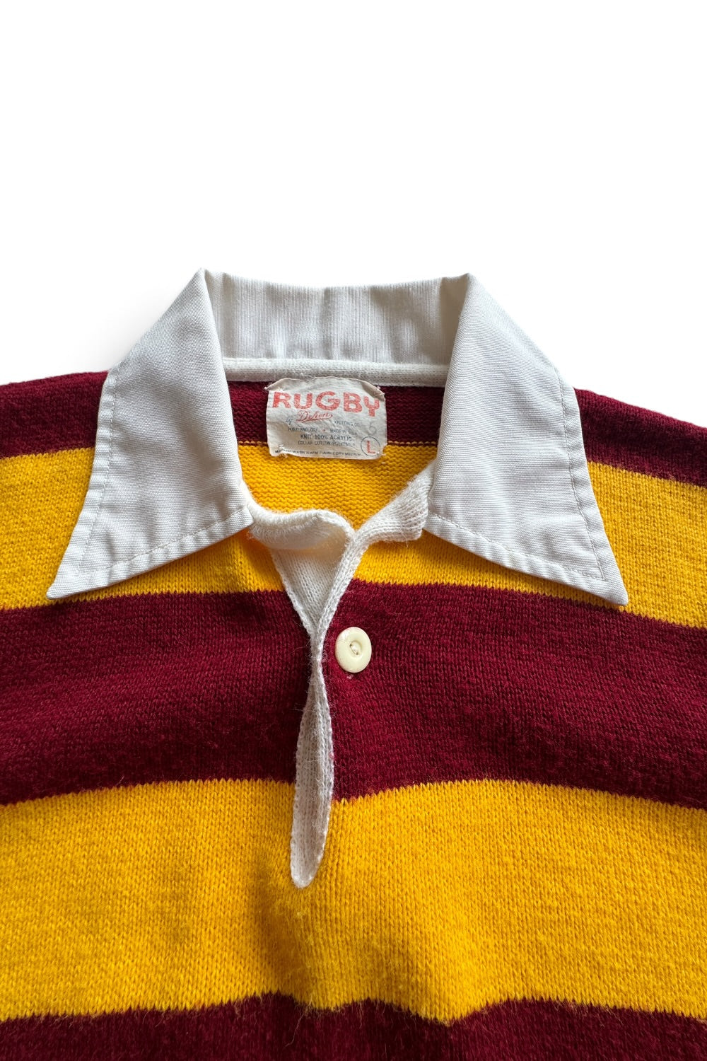 Rugby by Dehen Knitting Co Sweater — Maroon & Yellow Stripe — Made in USA — Size Large