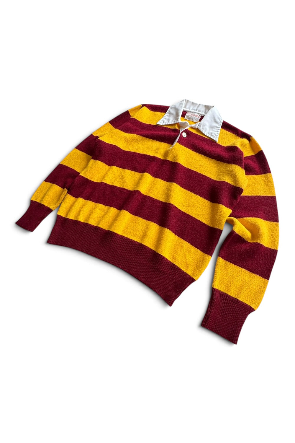 Rugby by Dehen Knitting Co Sweater — Maroon & Yellow Stripe — Made in USA — Size Large