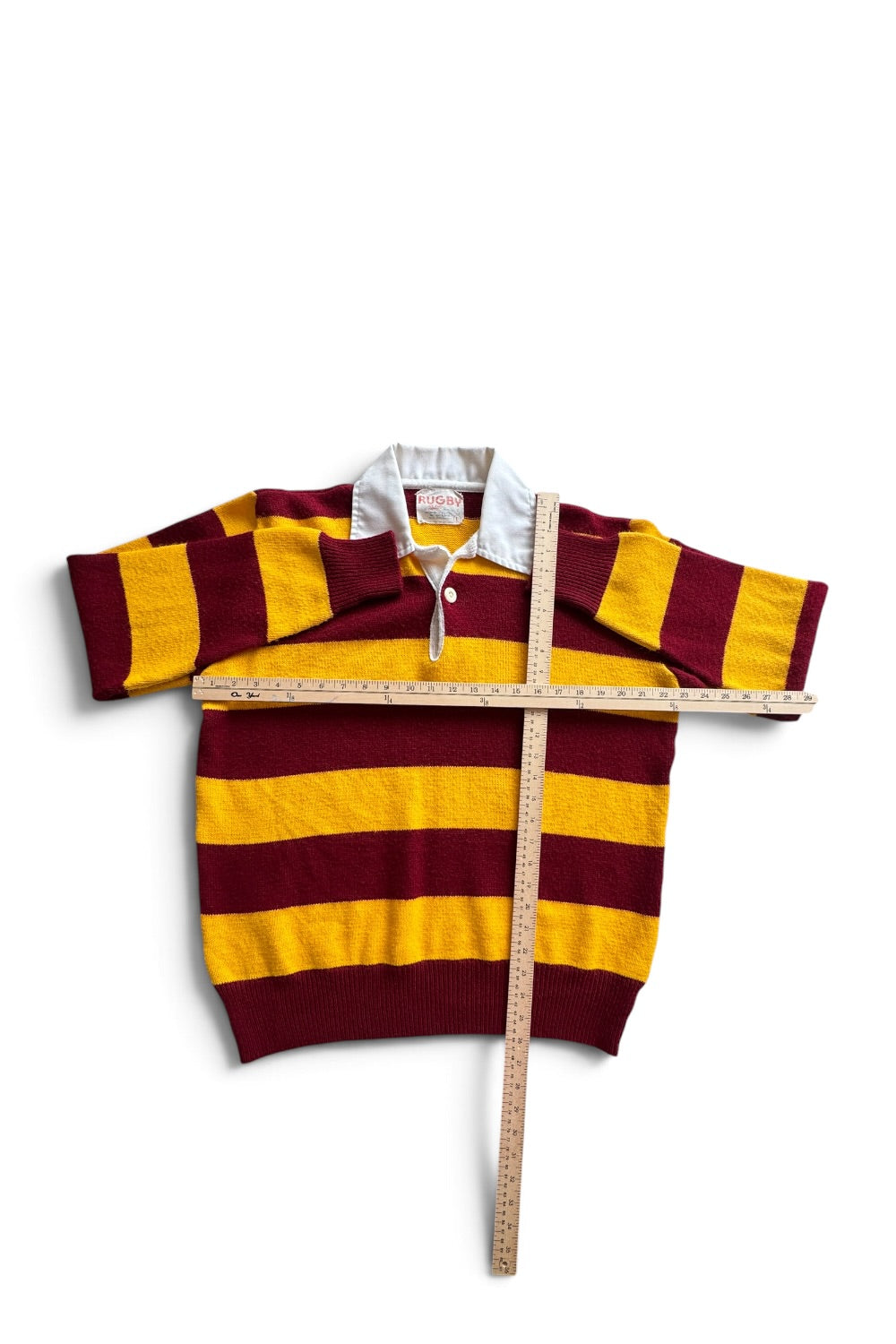 Rugby by Dehen Knitting Co Sweater — Maroon & Yellow Stripe — Made in USA — Size Large