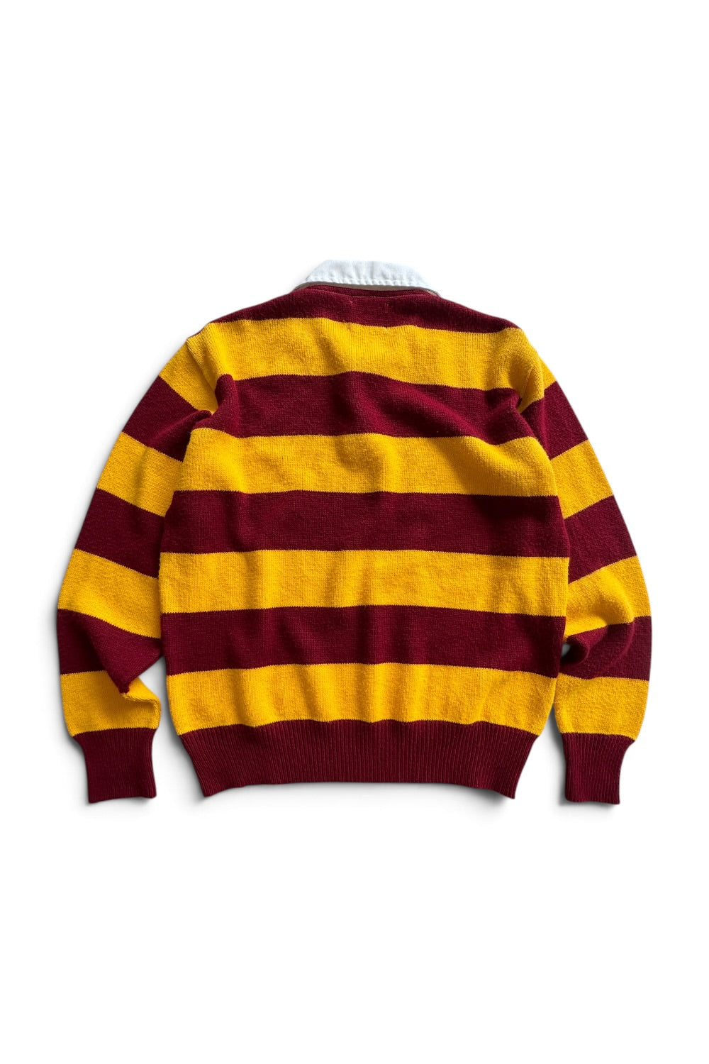 Rugby by Dehen Knitting Co Sweater — Maroon & Yellow Stripe — Made in USA — Size Large