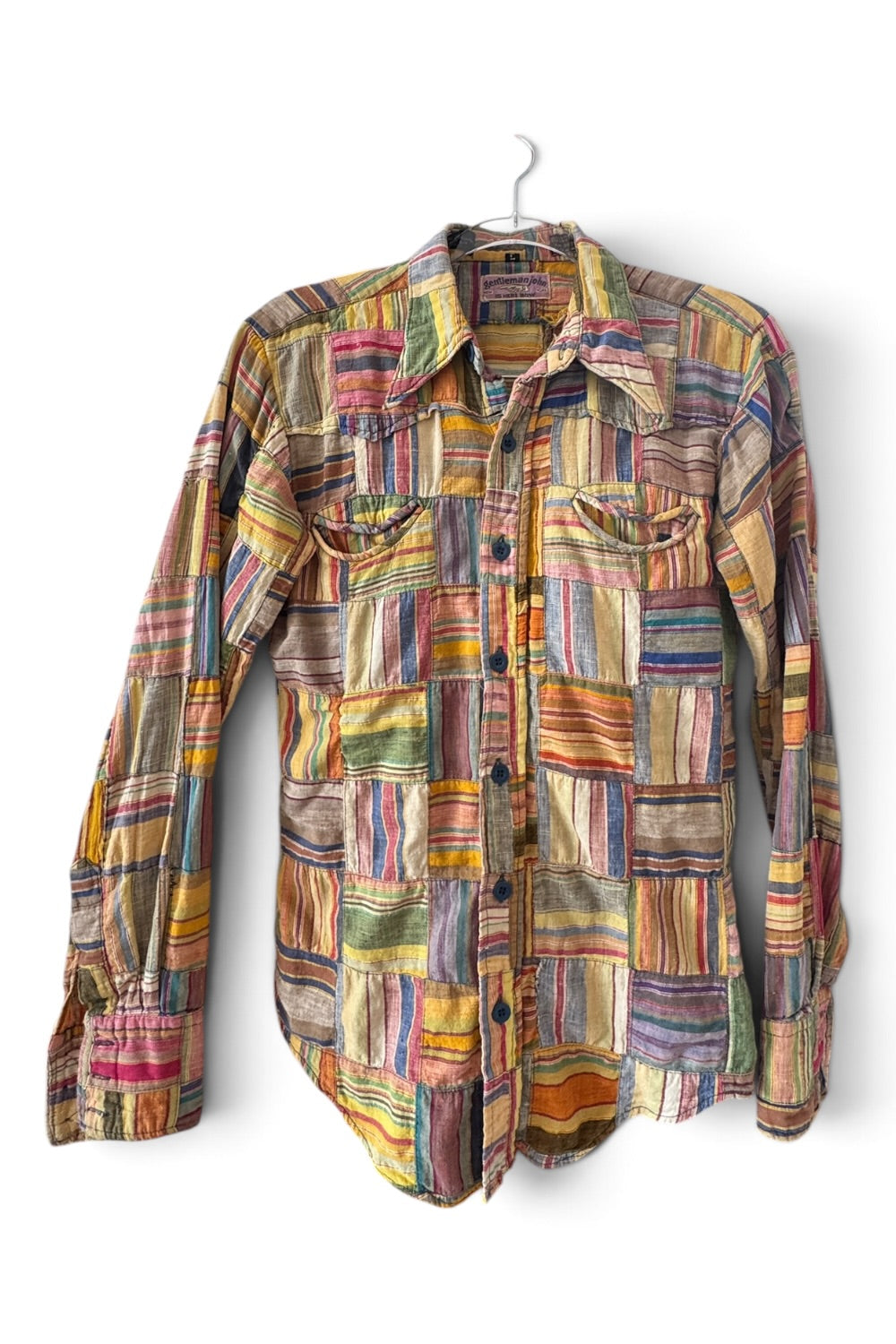70s Gentleman John Madras Patchwork Shirt  Men's Large