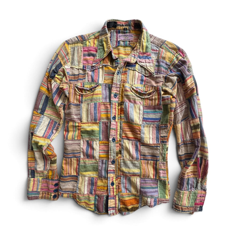 70s Gentleman John Madras Patchwork Shirt  Men's Large