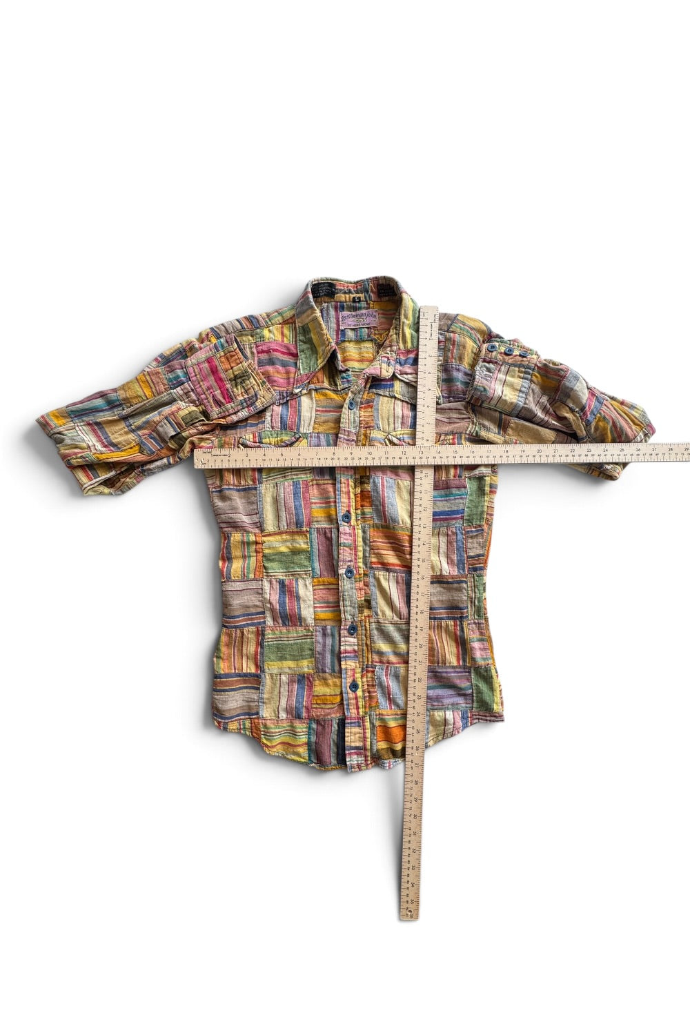 70s Gentleman John Madras Patchwork Shirt  Men's Large