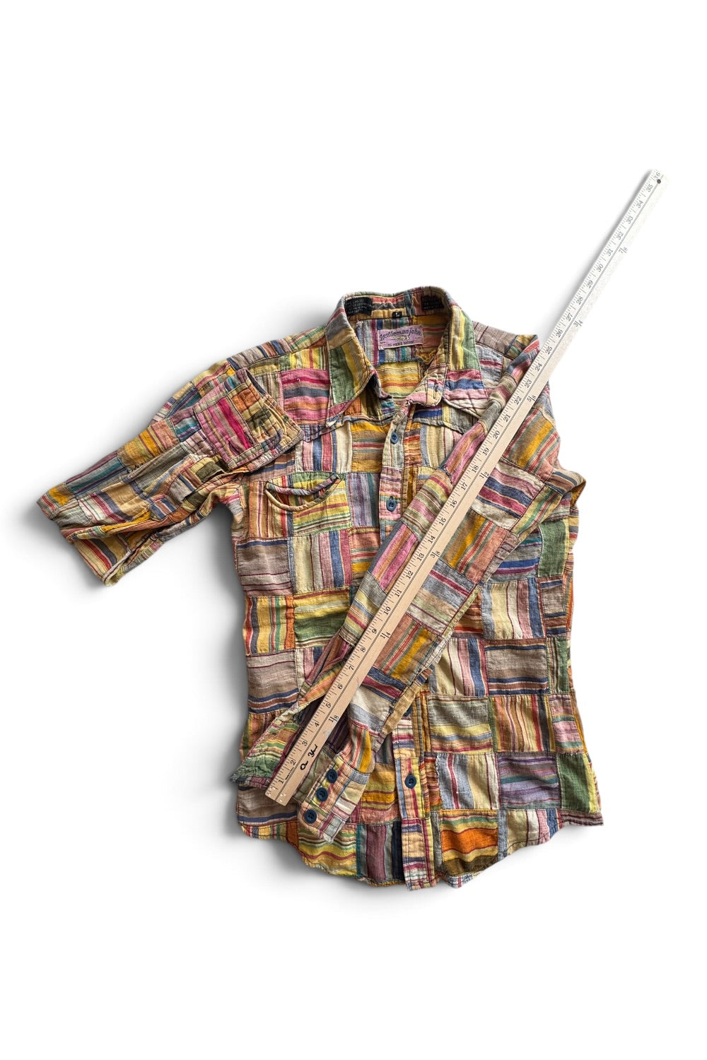 70s Gentleman John Madras Patchwork Shirt  Men's Large
