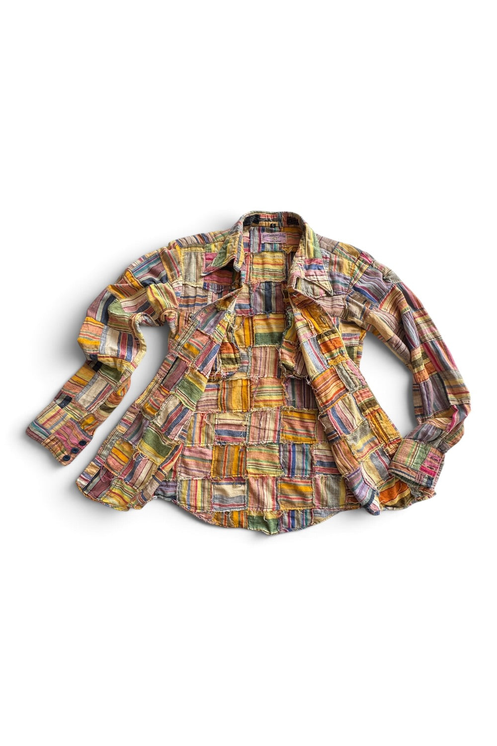 70s Gentleman John Madras Patchwork Shirt  Men's Large