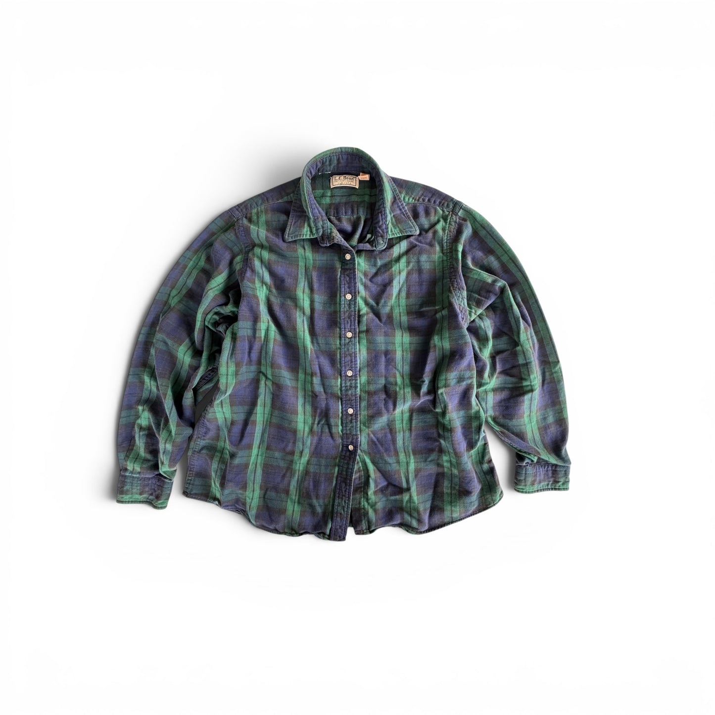 Vintage 80s LL Bean Plaid Flannel Shirt Sz 18 Navy Green Made in USA