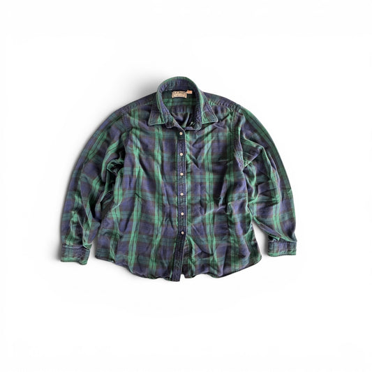 Vintage 80s LL Bean Plaid Flannel Shirt Sz 18 Navy Green Made in USA