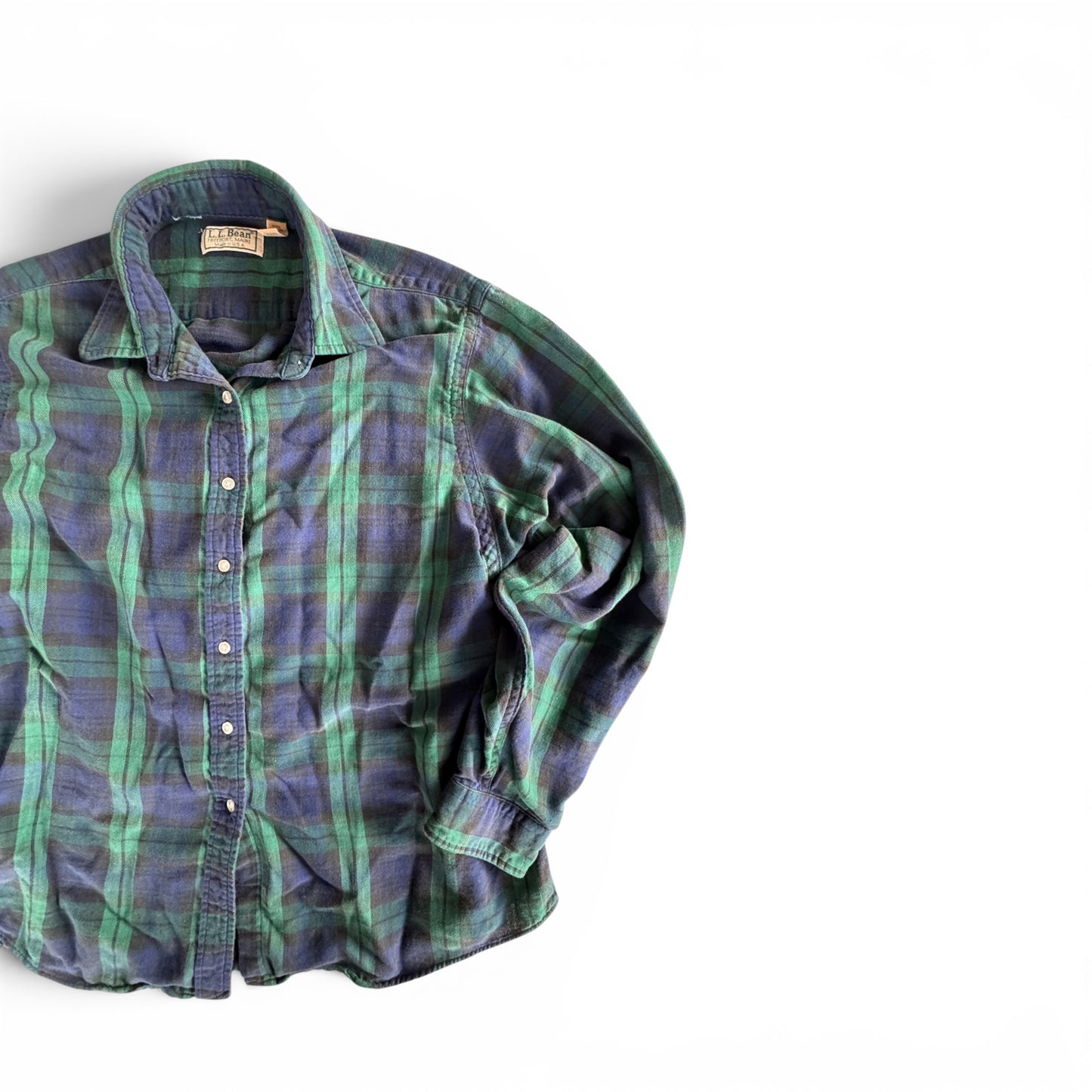 Vintage 80s LL Bean Plaid Flannel Shirt Sz 18 Navy Green Made in USA