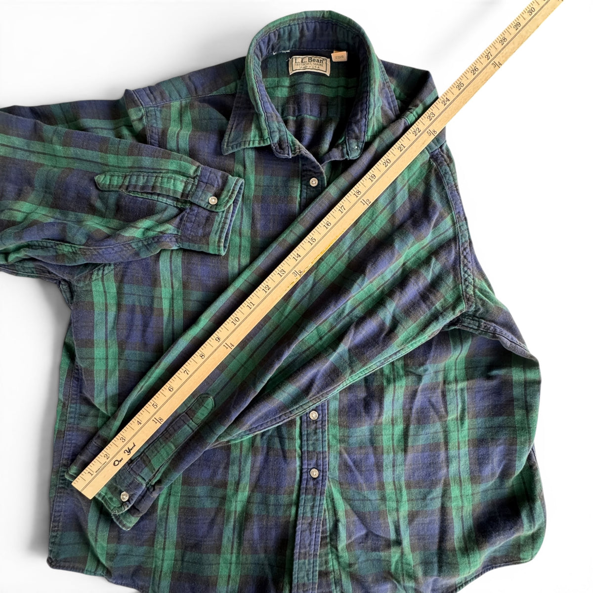 Vintage 80s LL Bean Plaid Flannel Shirt Sz 18 Navy Green Made in USA