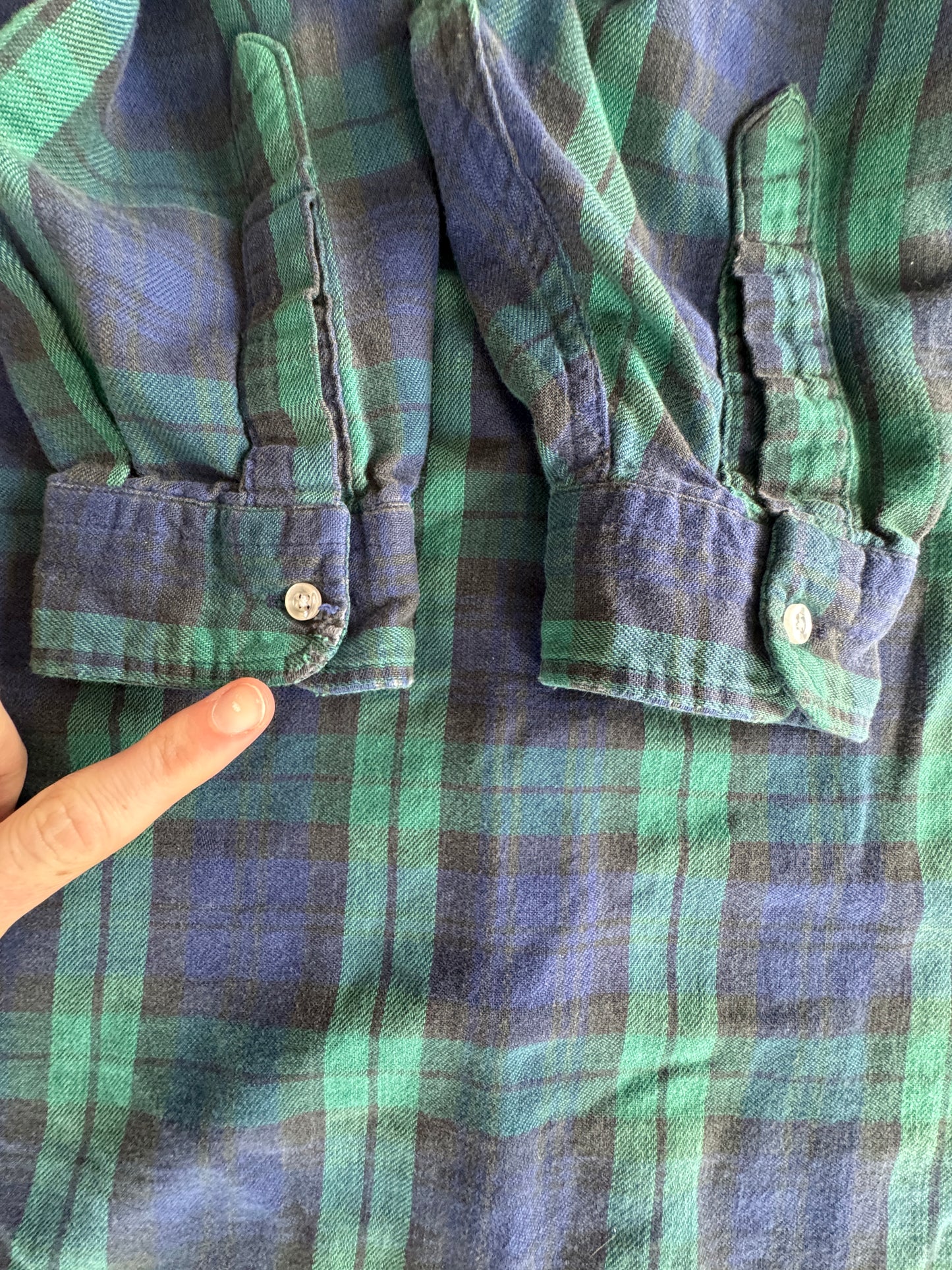 Vintage 80s LL Bean Plaid Flannel Shirt Sz 18 Navy Green Made in USA