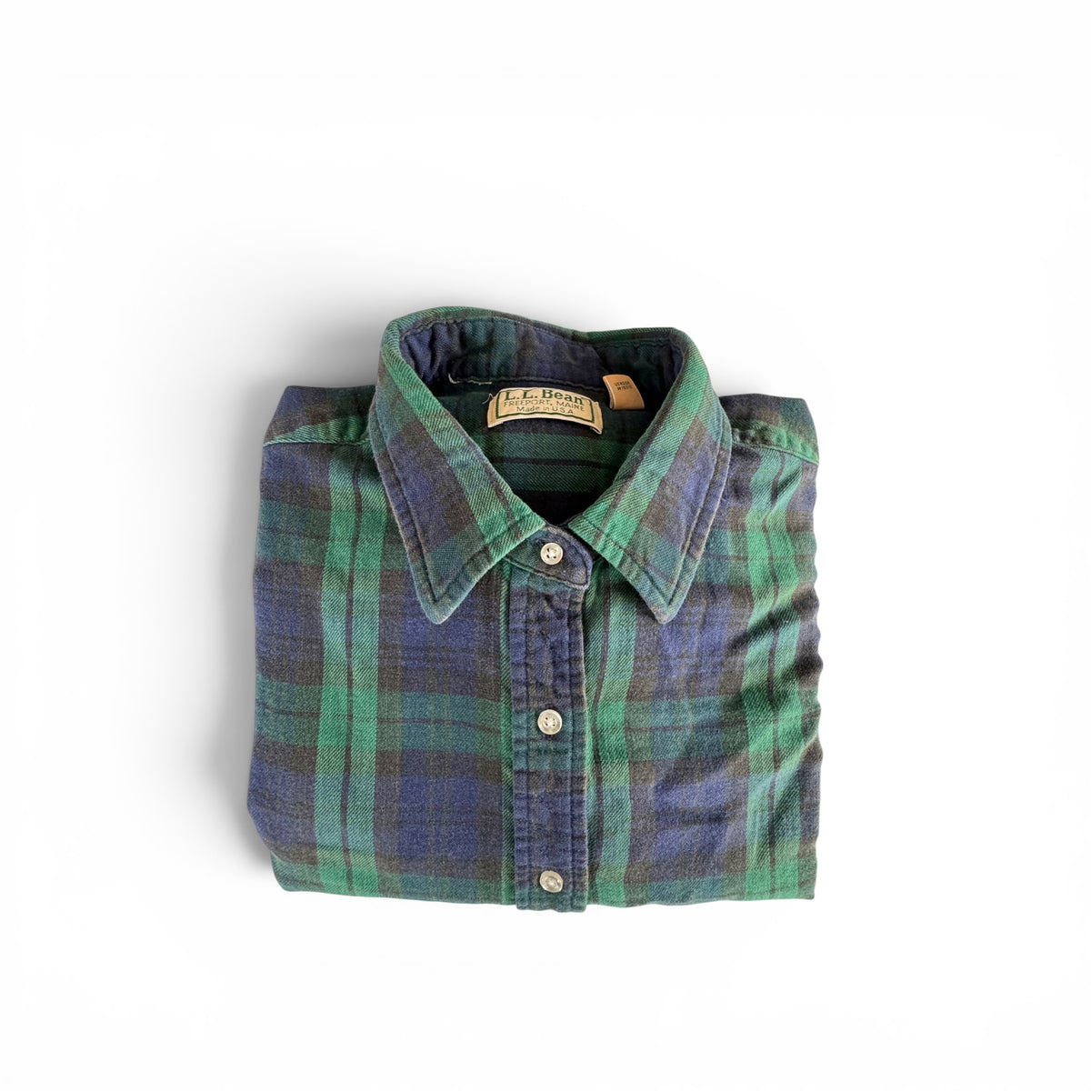 Vintage 80s LL Bean Plaid Flannel Shirt Sz 18 Navy Green Made in USA