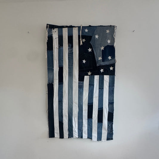 Denim Patchwork American Flag — Small Wall Hanging