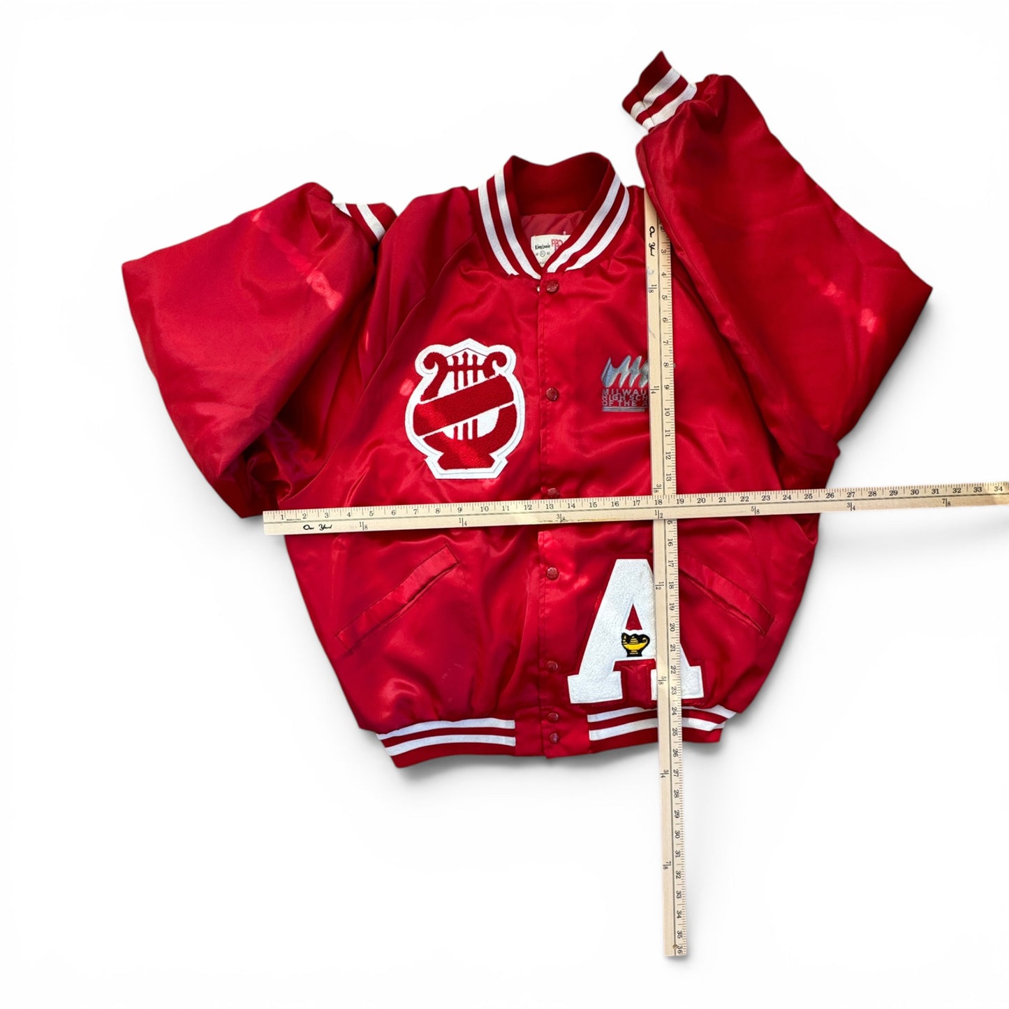 90s King Louie Milwaukee High School of the Arts Satin Bomber Jacket