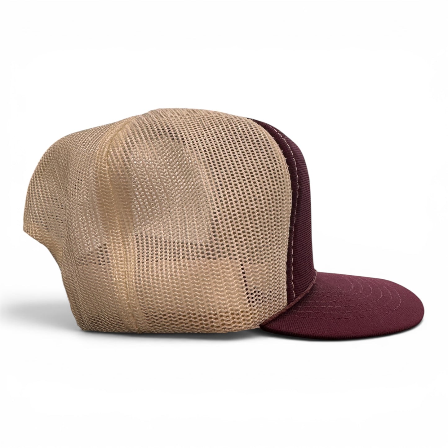 Deadstock 80s Blank Two-Tone Trucker Hat Maroon/Off White