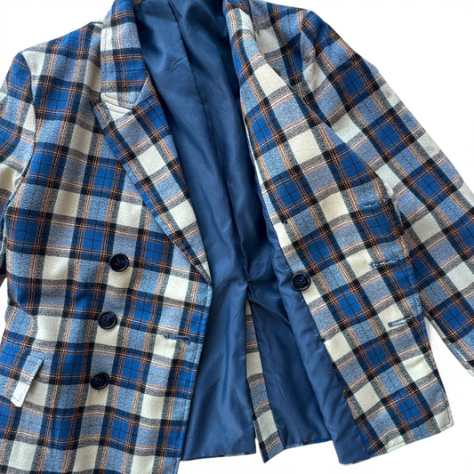 70s Dixie Lad Plaid Double Breasted Kids Blazer